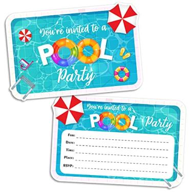 Imagem de Convites de verão para festa na piscina (30 unidades com envelopes) – Convites de aniversário para meninos ou meninas, artigos de festa na piscina para crianças, adolescentes e adultos