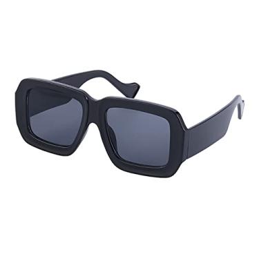 Imagem de Óculos de Sol Feminino Vintage Grande Armação Luxo Exclusivo Impressão Xadrez Óculos de Sol Feminino Moderno Tons Pretos, Preto, UV400