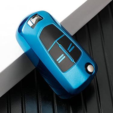 Imagem de YJADHU Capa de chave de carro TPU capa completa 2 botões controle remoto bolsa de chave, apto para Vauxhall Opel Corsa Astra Vectra Signum, azul