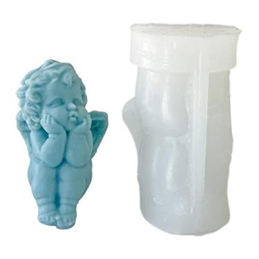 Imagem de vela anjo silicone para fabricação velas, vela bebê 3D Little Angel Baby Fondant bolo doces chocolate, sabão silicone velas aromaterapia cera artesanal sabonete artesanato