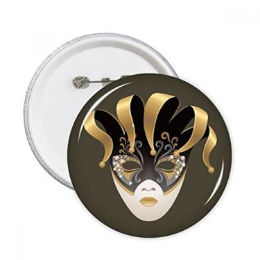 Imagem de Emblema de broche redondo com cabeça dourada Happy Carnival of Venice 5 peças