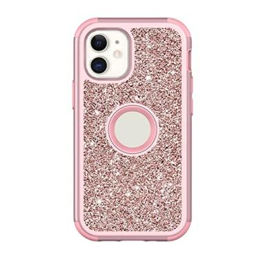 Imagem de DENSUL Capa de glitter para iPhone 14/14 Pro/14 Plus/14 Pro Max, capa brilhante cintilante, híbrida de 3 camadas, capa protetora anti-lisa suporta carregamento sem fio, rosa, 14 6,1 polegadas