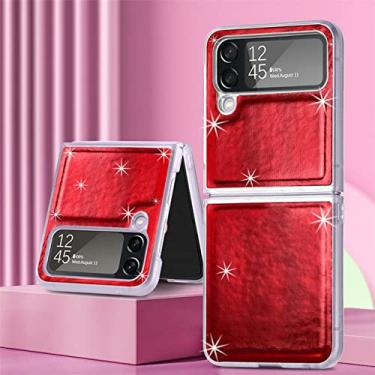 Imagem de Capa de telefone com suporte de anel de luxo brilhante para Samsung Galaxy Z Flip 4 flip4 Flip4 Capa macia de carregamento magnético sem fio, capa de laser vermelho, para Samsung Z flip4