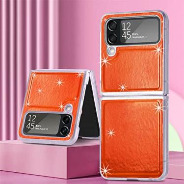 Imagem de Capa de telefone com suporte de anel de luxo brilhante para Samsung Galaxy Z Flip 4 flip4 Flip4 Capa macia de carregamento magnético sem fio, capa OrangeLaser, para Samsung Z flip4