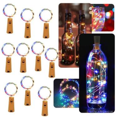 Imagem de Kit 10 Rolhas Cordão Color 20 Leds Rgb Decoração Garrafas Mesas De Ani