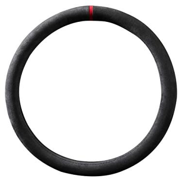 Imagem de Alfanxi Capa de volante de material universal Alcantara compatível com BMW Benz, Ford, Chevrolet Ram, Toyota, a maioria dos modelos de carros (faixa vermelha, tipo O)