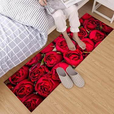 Imagem de Tapetes de área de flores de rosa HVEST tapete vermelho floral antiderrapante área tapete para sala de estar, quarto, cozinha, (3,5 x 10 cm)