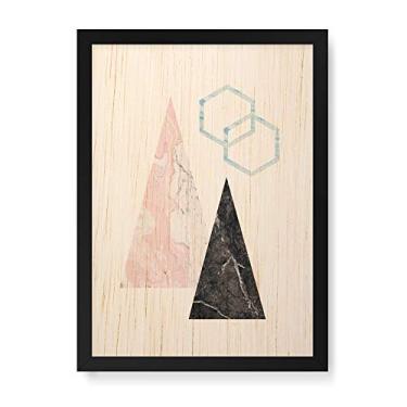 Imagem de Arte Maníacos Quadro Decorativo em Madeira Escandinava Triangulos Fundo Branco - 23x16,25cm (Moldura caixa em laca preta)