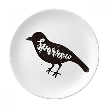 Imagem de Sparrow Prato de jantar decorativo de porcelana Salver Prato de jantar de animal preto e branco