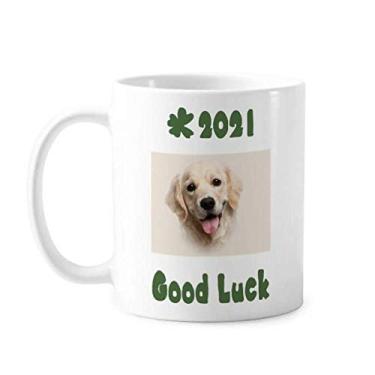 Imagem de Língua de pele dourada para cachorro Art Deco, presente moderno de boa sorte 2021 Caneca cerâmica café porcelana copo talheres