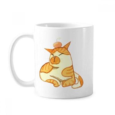 Imagem de Miaoji Pintura Aquarela Gato Laranja Caneca Cerâmica Café Porcelana Copo Mesa
