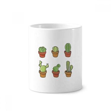 Imagem de Suculentas Cacto Vaso com Estampa de Ilustração de Plantas e Escova de Dentes Caneca, Suporte de Cerâmica