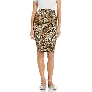 Imagem de Star Vixen Saia lápis feminina pequena abaixo do joelho com fenda traseira, Estampa de leopardo, Large