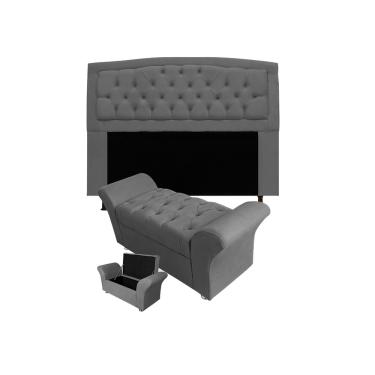 Imagem de Cabeceira Geovana e Calçadeira Veneza Baú Solteiro 90cm Suede Cinza - LM DECOR