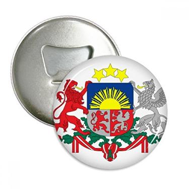 Imagem de Latvia National Emblem Country Abridor de garrafa redondo Ímã de geladeira Broches Presente 3 peças