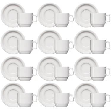 Imagem de Jogo 12 Xícaras de Café com Pires de Porcelana 65ml Classe Única Iguaçu Germer Branco