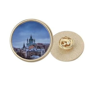 Imagem de Castle Clouds Blue Sky Art Deco Fashion Round Metal Dourado Broche Clip, Medium, não aplicar