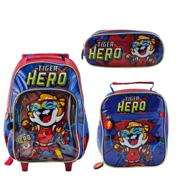 Imagem de Kit Mochila de Rodinhas Escolas com Lancheira e Estojo Tiger Hero