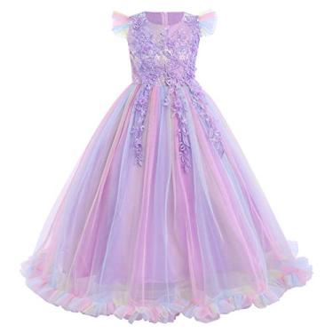 Imagem de Vestido maxi para damas de honra, casamento, concurso, princesa, comunhão, floral, boêmio, vintage, renda, Roxo arco-íris, 15-16 Anos
