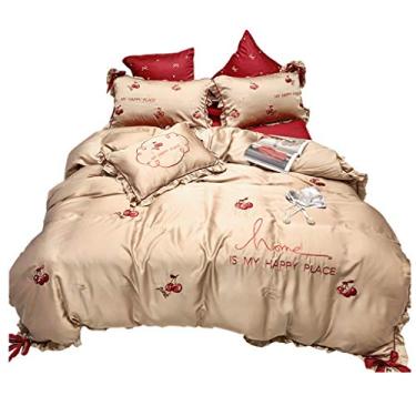 Imagem de Jogo de cama jacquard de seda e algodão brilhante, conjunto de lençol e fronha, tamanho Queen King, 4 peças (1,5 m)