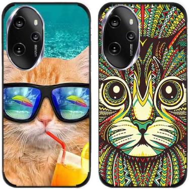Imagem de 2 peças de capa de telefone traseira de silicone gel TPU gato sem vidro legal para Huawei Honor 100 Pro Nova 11 12 Pro Ultra (Honor 100 Pro)