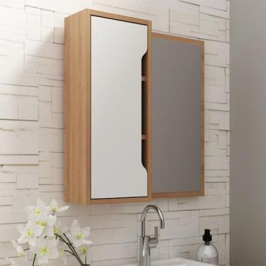 Imagem de Espelheira Para Banheiro Com Nicho 60X60cm Amêndoa Branco - Tecno Mobi