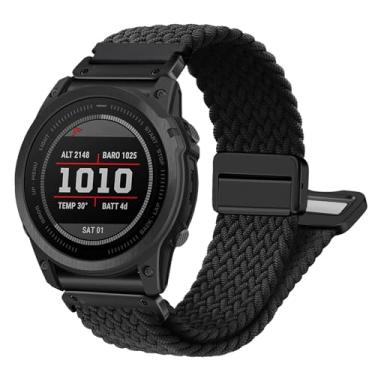 Imagem de Abanen Pulseira de relógio elástica de 22 mm com fivela magnética para Garmin Fenix 7/Fenix 6/Fenix 5/EPIX 2, pulseira trançada elástica de laço macio para epix Pro de 47 mm/Forerunner 955 (preto)