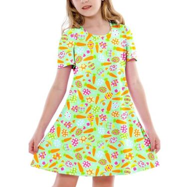 Imagem de Deerose Vestidos de Páscoa para meninas manga curta verão tropical camiseta vestido 5-14 anos, Verde Páscoa, 5-6 Anos