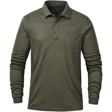 Imagem de Tyhengta Camisa polo masculina manga longa secagem rápida desempenho atlético camiseta piqué golfe, Verde militar, M