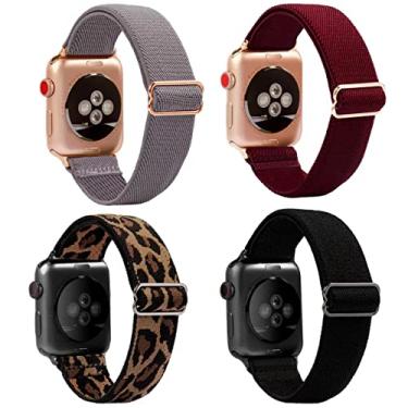 Imagem de CHINDRAG Pulseiras elásticas com adaptador de metal compatível com Apple Watch séries 7/6/5/4/3/SE, mulheres e homens e crianças, pacote com 4