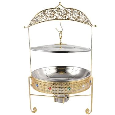 Imagem de Conjunto De Utensílios De Aquecimento De Panela Quente De Buffet - Fogão De Buffet Com Tampa Pendurável, Bandeja De Frigideira De Buffet De Aço Inoxidável, Panela De Barro De Buf(Size:4.0L,Color:Ouro)