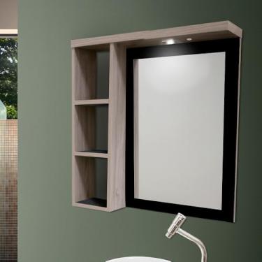 Imagem de Armario Para Banheiro Espelheira Glass Led Detalhe Em Mdf E Led 64cm Maple Preto