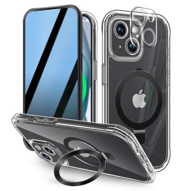 Imagem de KMAMBAG Capa de Privacidade para iPhone 13 com Proteção de Lente Integrada e Suporte Magnético Invisível, Compatível com MagSafe, Preta Transparente, Liso, Total Protection