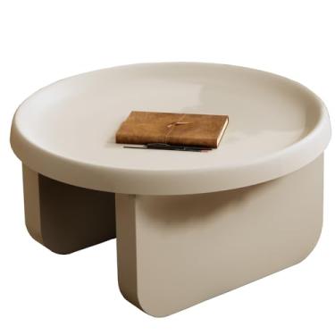 Imagem de BUZUEY mesa de centro redonda branca, mesas de centro modernas, mesa central redonda de metal, mesa de centro circular exclusiva para sala de estar