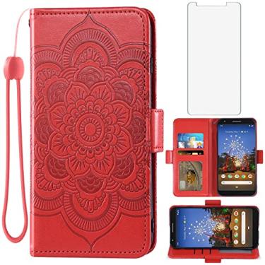 Imagem de Asuwish Capa carteira compatível com Google Pixel 3a e protetor de tela de vidro temperado de couro com suporte para cartão de crédito flor fólio acessórios para celular capa para celular Pixel3a