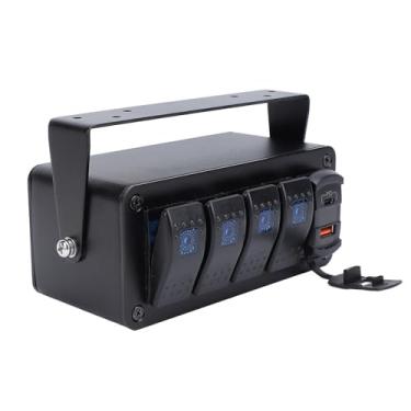 Imagem de Painel de Interruptor Rocker de 4 Gangues Com Carregador USB, à Prova d'água, Liga de Alumínio, Ajuste Universal para Carro, Caminhão, Barco, RV, UTV, ATV, Carga Rápida QC3.0,