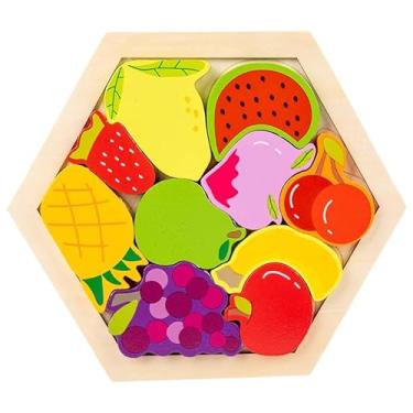 Imagem de Quebra-Cabeça de Madeira 3D para Desenvolvimento Infantil, Brinquedo Educativo Montessori (Frutas)