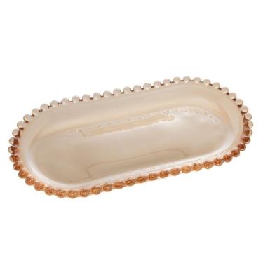 Imagem de Travessa de Cristal Oval Pearl Bolinha Ambar 24 x 12 x 2cm - Wolff