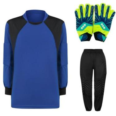 Imagem de Kit de Goleiro Infantil Camisa + Calça Acolchoada + Luva  - TRB, Royal