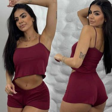 Imagem de Baby Doll Shorts Cropped Suede Liso Basico Confortável Dormi - Like4yo