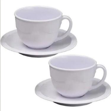 Imagem de 2 Xícara Caneca com Pires Branco Kit em Melamina 200ml - Best