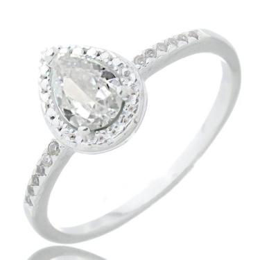 Imagem de Anel Solitario Pedra Zircônia Gota Verde Claro Prata Pura - Lojas La+N