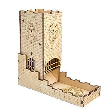 Imagem de Torre de dados de castelo com bandeja de madeira, corte a laser, rolo fácil, perfeito para jogos de tabuleiro, D&D e RPG