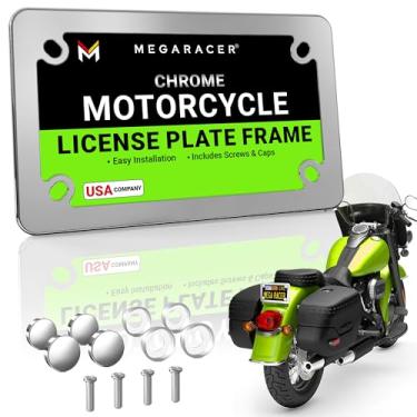 Imagem de Moldura de placa de licença de motocicleta cromada espelhada premium 1 pacote – aço inoxidável sem ferrugem, sem chocalho, suporte de etiqueta de ciclomotor/scooter, universal para Harley Davidson
