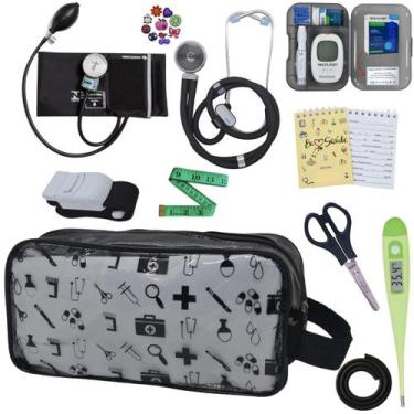 Imagem de Kit de Enfermagem Aparelho de  Pressao Estetoscopio Necessaire Transpa