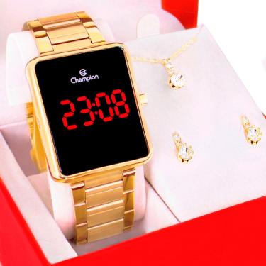 Imagem de Relógio Feminino Champion Digital Dourado CH40086V Colar e Brincos