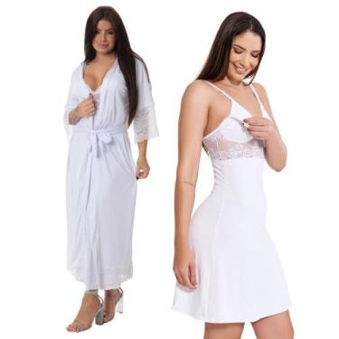 Imagem de Kit Robe Noiva Roupão Camisola Amamentação Curta Maternidade - ALTIE, 