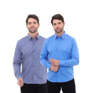 Imagem de KIT Masculino 2 Peças - Camisa Social Premium Tipo Linho Azul Cobalto 