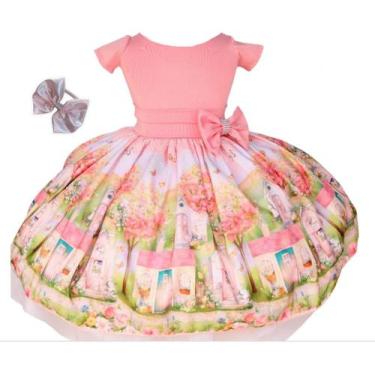 Imagem de Vestido De Festa Infantil Menina Jardim Floral Tiara Luxo - Pingo de G