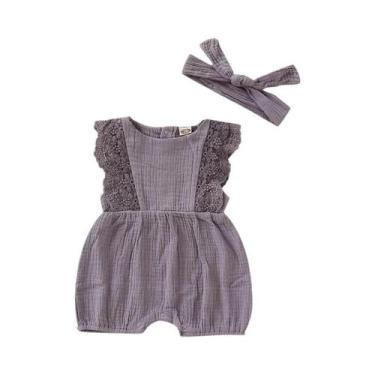 Imagem de Macacão Infantil de Algodão com Renda para Meninas (0-18 Meses) - Verã
